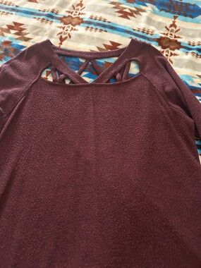 Buckle Crisscross Back Long Sleeve Top - Maroon